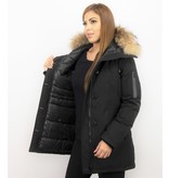 TheBrand Parkas mujer - Señora Abrigos De Invierno Largos - Capucha pelo grande - Negro