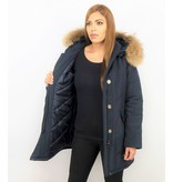 TheBrand Parkas Mujer - Mujeres Wooly Long De Invierno Largo - Parka Bolsillos - Azul