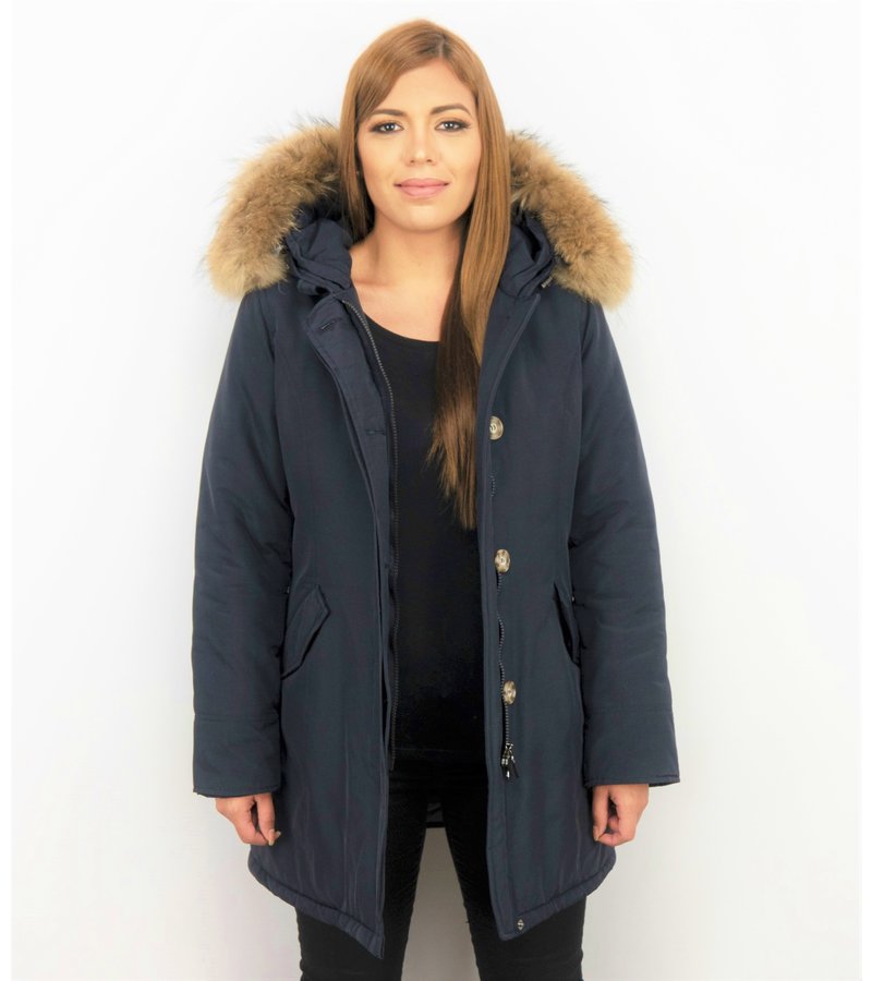 TheBrand Parkas Mujer - Mujeres Wooly Long De Invierno Largo - Parka Bolsillos - Azul