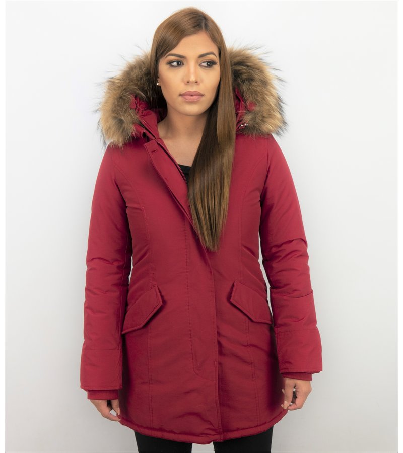 TheBrand Parkas Mujer - Mujeres Wooly Long De Invierno Largo - Parka Bolsillos - Rojo