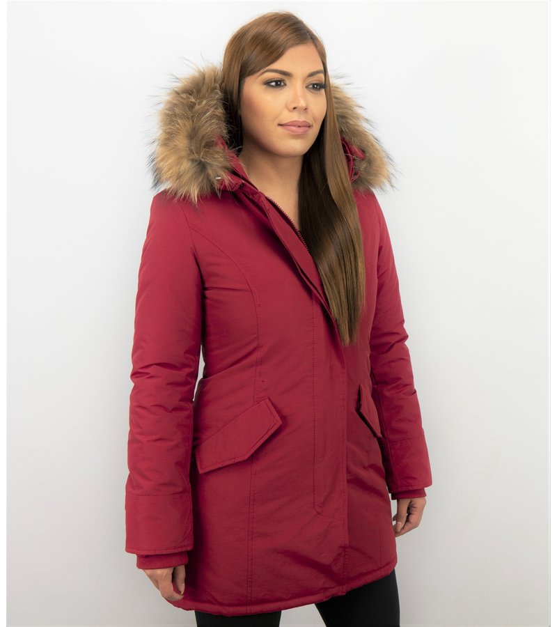 TheBrand Parkas Mujer - Mujeres Wooly Long De Invierno Largo - Parka Bolsillos - Rojo