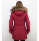 TheBrand Parkas Mujer - Mujeres Wooly Long De Invierno Largo - Parka Bolsillos - Rojo