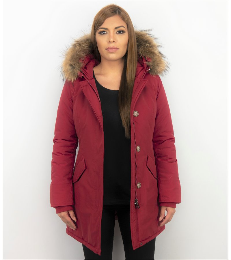 TheBrand Parkas Mujer - Mujeres Wooly Long De Invierno Largo - Parka Bolsillos - Rojo