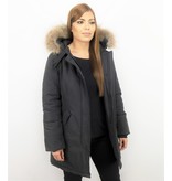 TheBrand Parkas mujer - Mujeres Abrigos de Invierno - Capucha pelo - Long Wooly - Negro