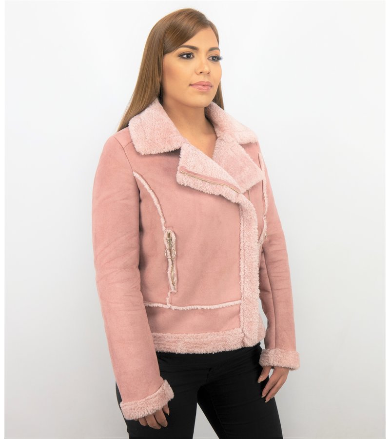 Z-design Abrigo Lammy Muje - Bikerjack Mujer - Chaqueta de Gamuza - Rosa