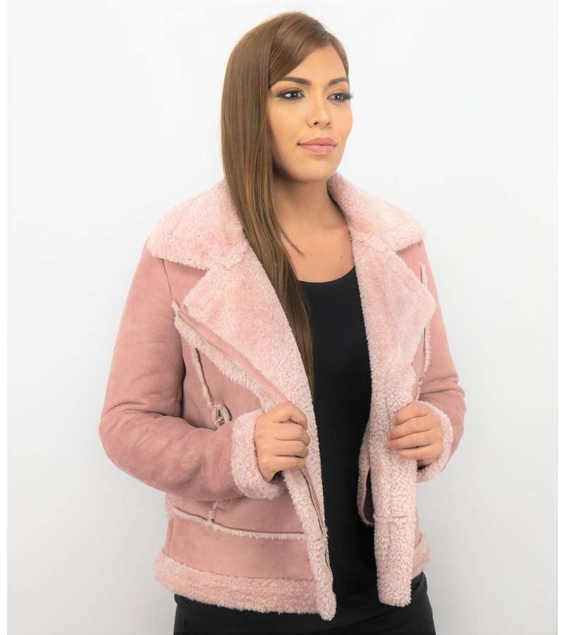 Z-design Abrigo Lammy Muje - Bikerjack Mujer - Chaqueta de Gamuza - Rosa