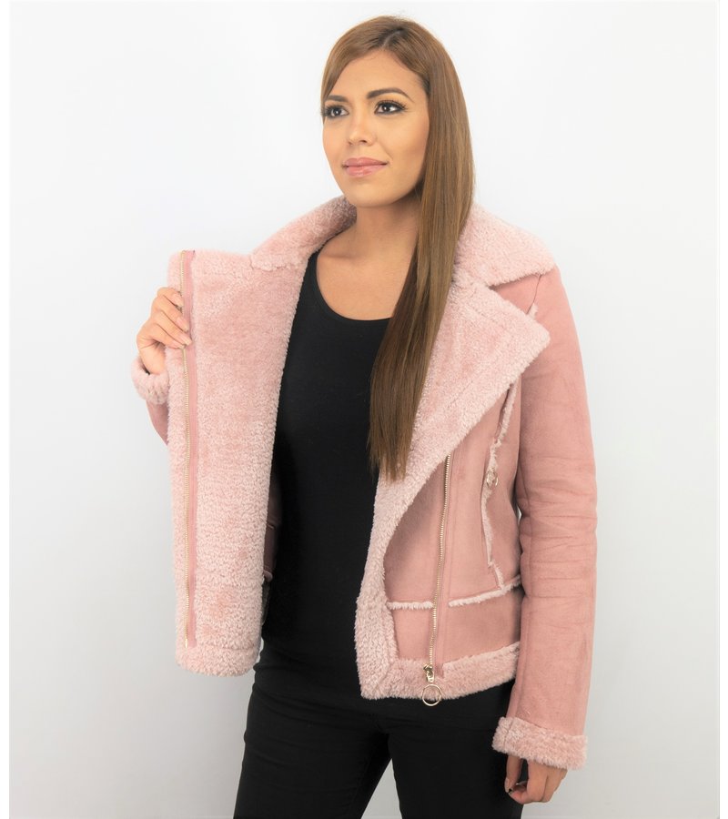 Z-design Abrigo Lammy Muje - Bikerjack Mujer - Chaqueta de Gamuza - Rosa