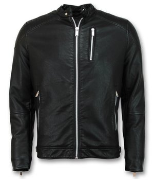 Enos Chaqueta De Cuero Falso Para Hombre - Chaqueta De Moto - Negro