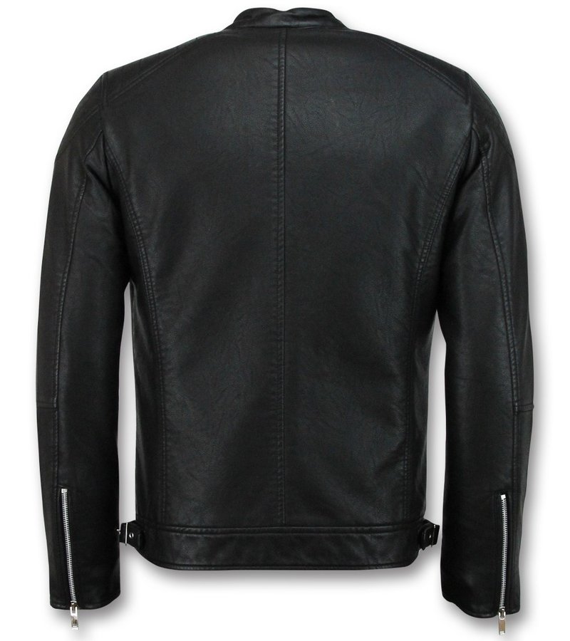 Enos Chaqueta De Cuero Falso Para Hombre - Chaqueta De Moto - Negro