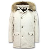 Enos  Parka De Invierno Para Hombre - Cuello Grande De Piel Real - Beige