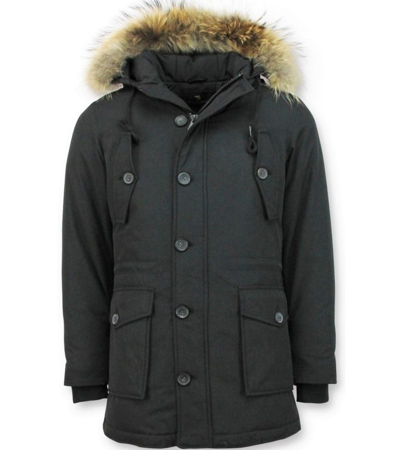 Tony Backer Parka Larga De Invierno Para Hombre - Collar De Piel XL Grande - Negro