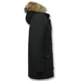 Tony Backer Parka Larga De Invierno Para Hombre - Collar De Piel XL Grande - Negro