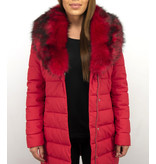 Adrexx Parka Chaqueta De Invierno Para Mujer - Cuello Rojo De Piel - Rojo