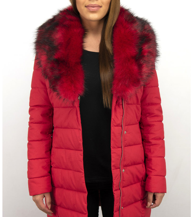 Adrexx Parka Chaqueta De Invierno Para Mujer - Cuello Rojo De Piel - Rojo