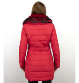 Adrexx Parka Chaqueta De Invierno Para Mujer - Cuello Rojo De Piel - Rojo