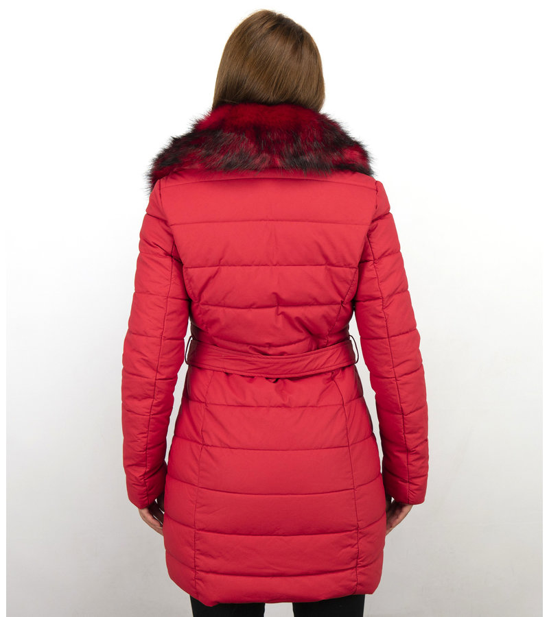 Adrexx Parka Chaqueta De Invierno Para Mujer - Cuello Rojo De Piel - Rojo