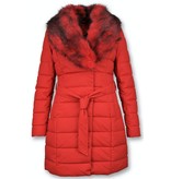 Adrexx Parka Chaqueta De Invierno Para Mujer - Cuello Rojo De Piel - Rojo