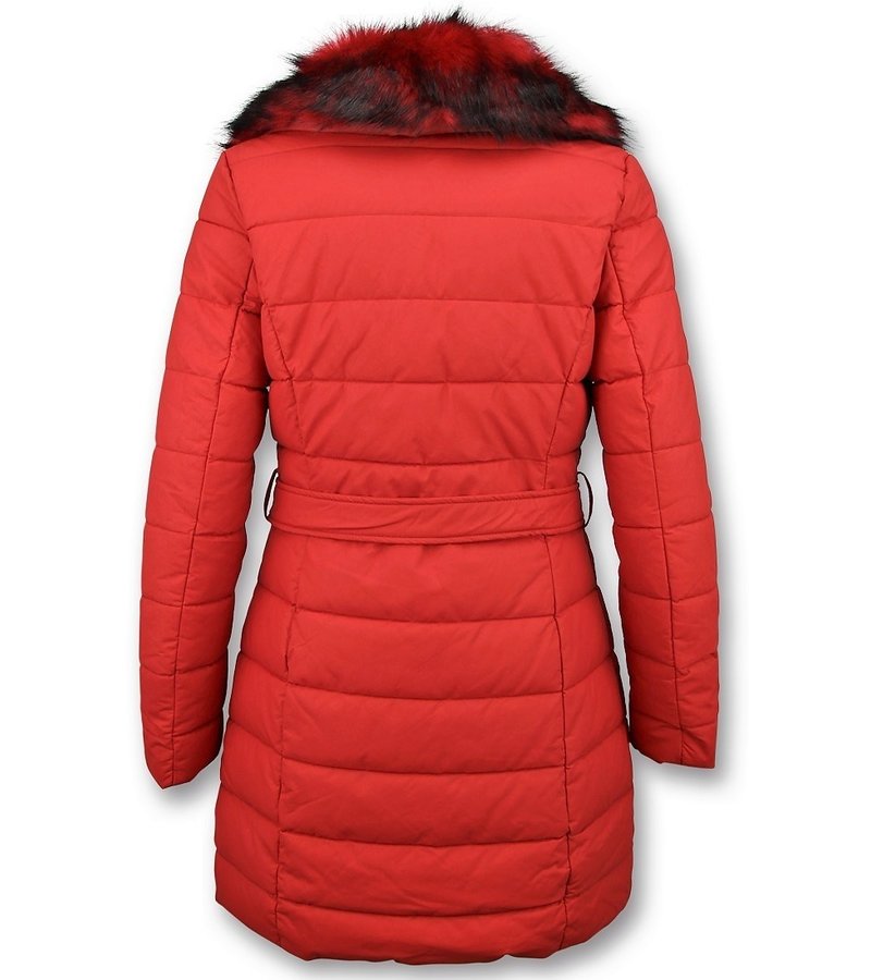 Adrexx Parka Chaqueta De Invierno Para Mujer - Cuello Rojo De Piel - Rojo