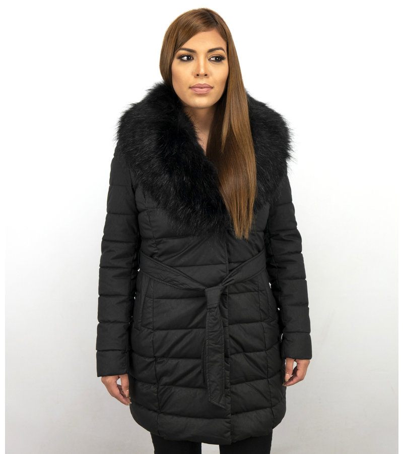 Adrexx Parka De Invierno Para Mujer - Cuello Negro De Piel - Negro