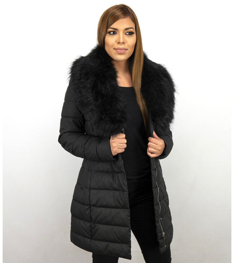 Adrexx Parka De Invierno Para Mujer - Cuello Negro De Piel - Negro