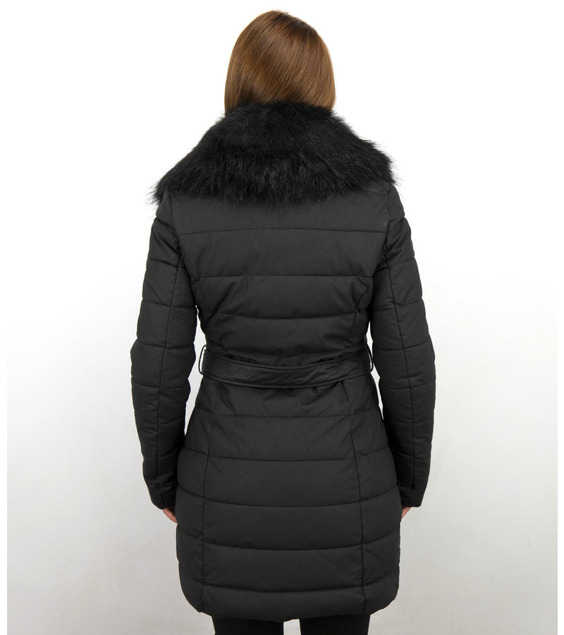 Adrexx Parka De Invierno Para Mujer - Cuello Negro De Piel - Negro