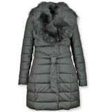 Adrexx Parka De Invierno Para Mujer - Cuello Negro De Piel - Negro