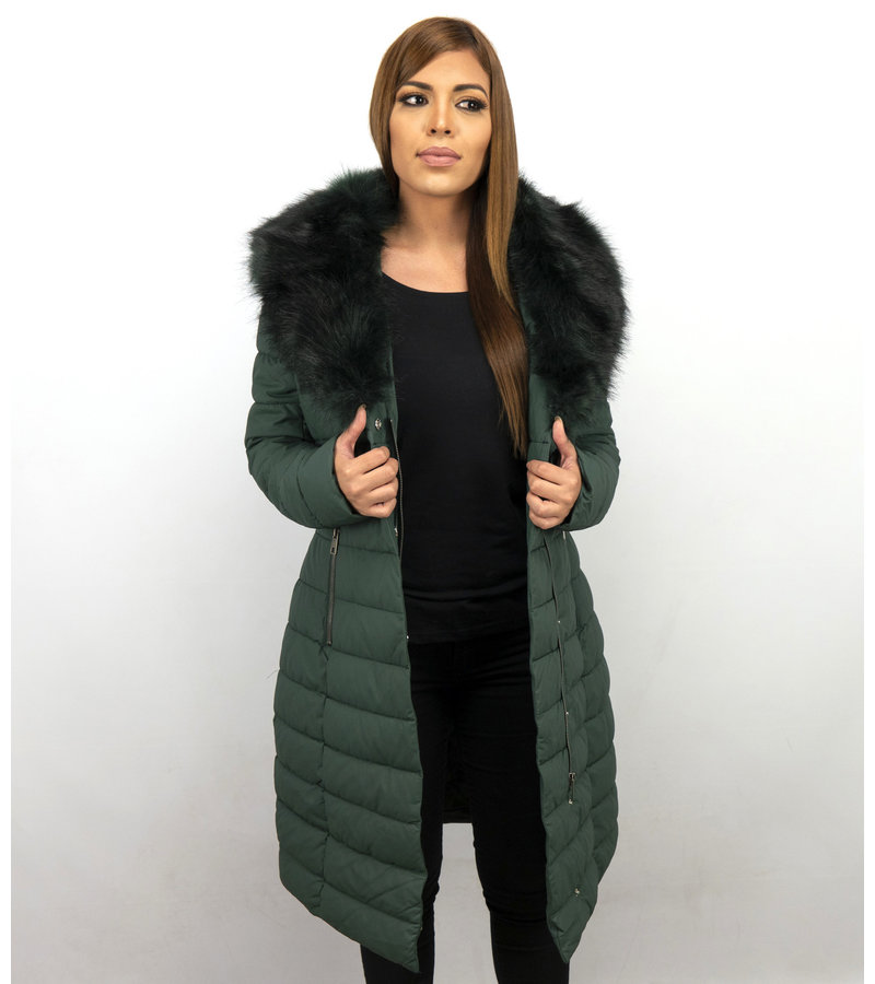 Adrexx Parka De Invierno Para Señoras - Cuello Negro De Piel - Verde