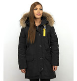 Macleria Parka Larga Chaqueta de Invierno Damas - Con Cuello de Piel - Negro