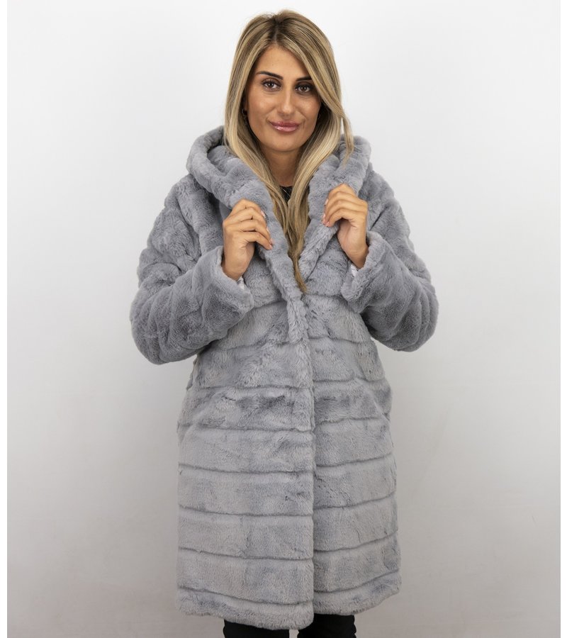 Save Style Abrigo De Piel Sintética Señoras - Parka Mujeres - Gris