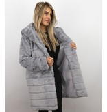 Save Style Abrigo De Piel Sintética Señoras - Parka Mujeres - Gris