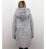 Save Style Abrigo De Piel Sintética Señoras - Parka Mujeres - Gris