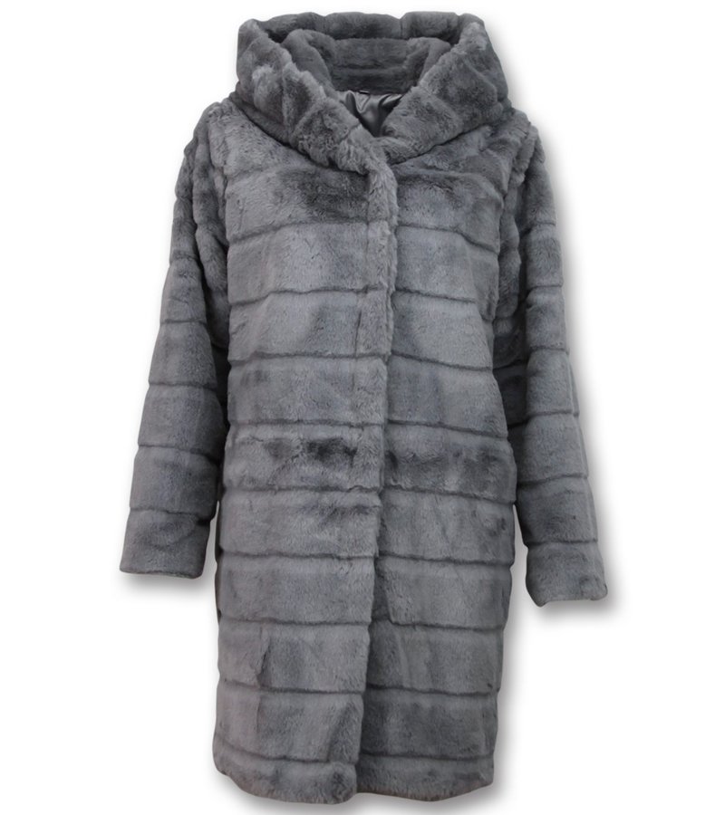 Save Style Abrigo De Piel Sintética Señoras - Parka Mujeres - Gris