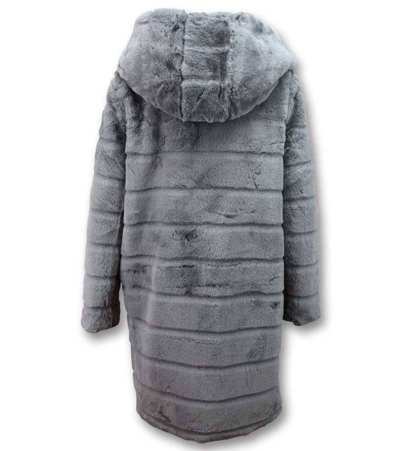 Save Style Abrigo De Piel Sintética Señoras - Parka Mujeres - Gris