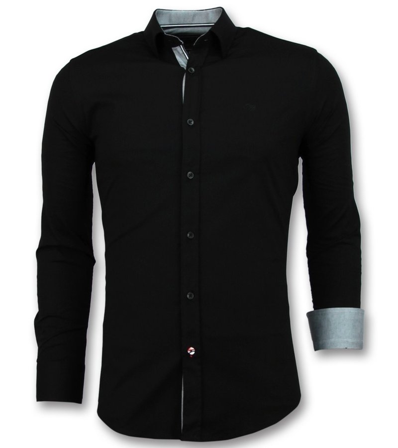 Gentile Bellini Blusa Italiana en Blanco Hombre - Men Camisas Entalladas - 3036 - Negro