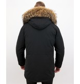 Enos  Parka Chaqueta de invierno - Cuello Grande De Piel Real - Negro