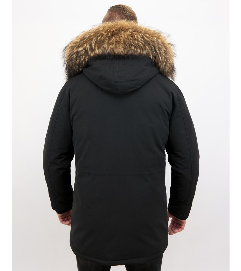 Enos  Parka Chaqueta de invierno - Cuello Grande De Piel Real - Negro