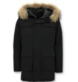 Enos  Parka Chaqueta de invierno - Cuello Grande De Piel Real - Negro