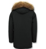 Enos  Parka Chaqueta de invierno - Cuello Grande De Piel Real - Negro