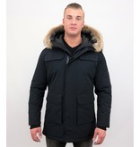 Enos Men Parka Chaqueta de invierno - Cuello Grande De Piel Real - Azul