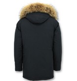 Enos Men Parka Chaqueta de invierno - Cuello Grande De Piel Real - Azul