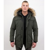 Enos Cuello Grande De Piel Real - Hombre Parka Chaqueta de invierno - Verde