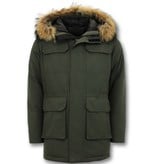 Enos Cuello Grande De Piel Real - Hombre Parka Chaqueta de invierno - Verde