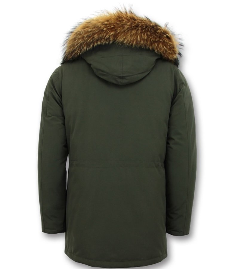 Enos Cuello Grande De Piel Real - Hombre Parka Chaqueta de invierno - Verde