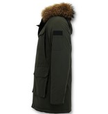 Enos Cuello Grande De Piel Real - Hombre Parka Chaqueta de invierno - Verde