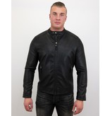 Enos Chaqueta de Cuero Falso Para Hombre - Chaqueta Motera - Negro