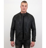 Enos Chaqueta de Cuero Falso Para Hombre - Chaqueta Motera - Negro