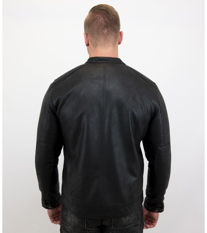 Enos Chaqueta de Cuero Falso Para Hombre - Chaqueta Motera - Negro