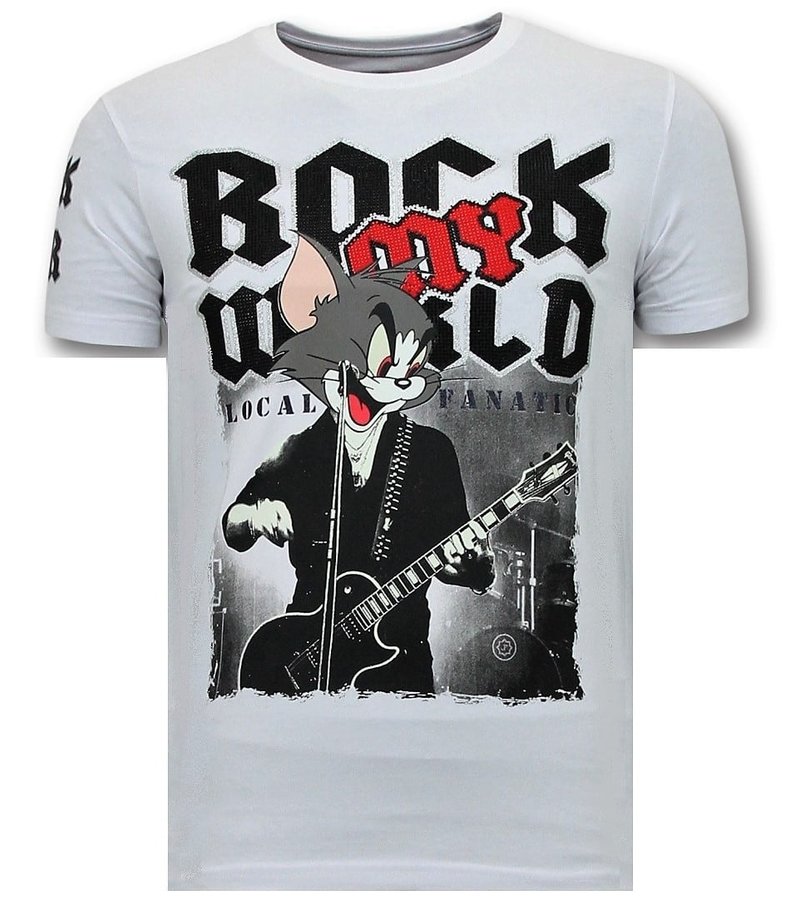 Local Fanatic Camiseta Piedras - Rock My World Cat - Blanco