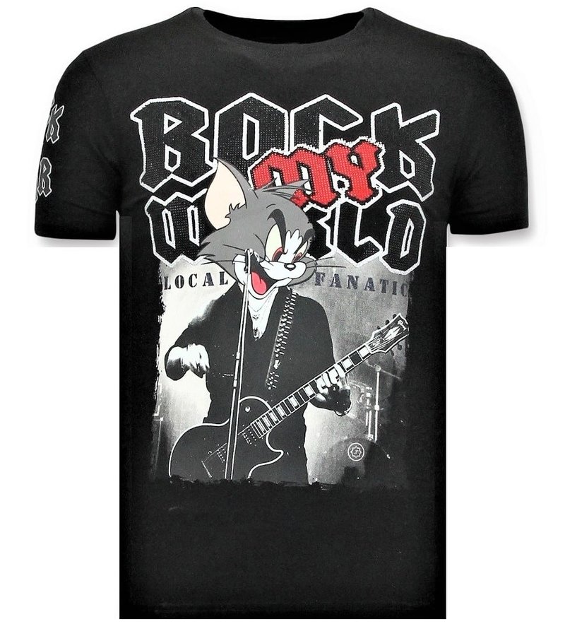 Local Fanatic Camiseta Piedras - Rock My World Cat - Negro