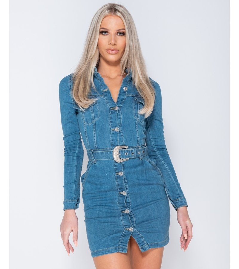 PARISIAN Botón Denim Western encima de la camisa vestido- ajustado de la Mujer - Azul